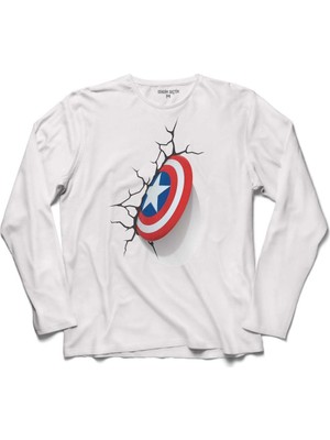 Kendim Seçtim Kaptan Amerika Captaın Amerıca 3D 3 Boyutlu 2 Uzun Kollu Sweatshirt