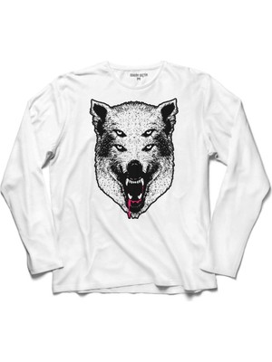 Kendim Seçtim Kurt Kafa Göz Yanılması Wolf Head Uzun Kollu Sweatshirt