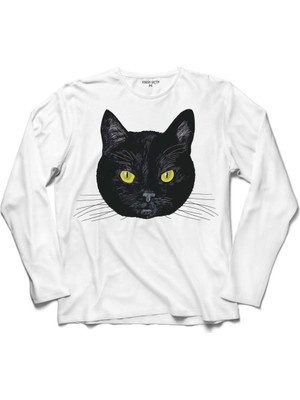 Kendim Seçtim Kara Kedi Silüet Tasarım Göz Black Cat Eye 3 Uzun Kollu Sweatshirt