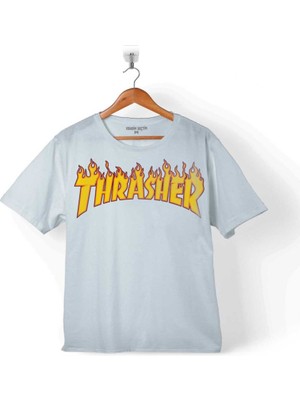 Kendim Seçtim Trasher Logo Flame Blaze Skateboard Hıp Hop Çocuk T-Shirt