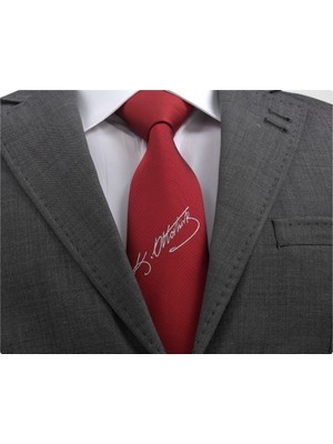 Exve Exclusive Bordo Kemal Atatürk İmzalı Kravat