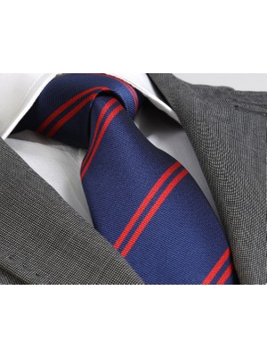 Exve Exclusive Lacivet Kırmızı Çizgili Kravat
