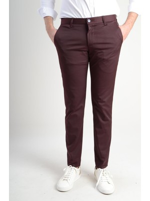 Luppo Club Slim Fit Yandan Cep Bordo Erkek Pantolon Bolu