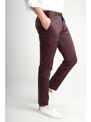 Luppo Club Slim Fit Yandan Cep Bordo Erkek Pantolon Bolu