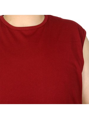 ModeXL Battal Beden Erkek Kolsuz Tshirt Düz 20003 Bordo