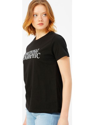 National Geographic Kadın Siyah Bisiklet Yaka T-Shirt