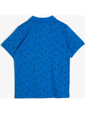 Koton Erkek Çocuk Baskılı Pamuklu Düğmeli Polo Yaka Ribanalı Kısa Kollu Tişört