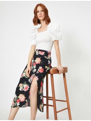 Koton Kadın Desenli Yırtmaçlı Midi Etek