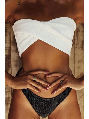 Angelsin Altı Simli Üstü Beyaz Bikini Takım