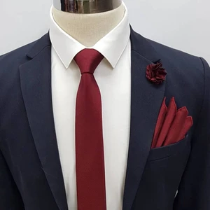 Bordo Kravat Mendil Yaka Çiçeği Set Kmd-4