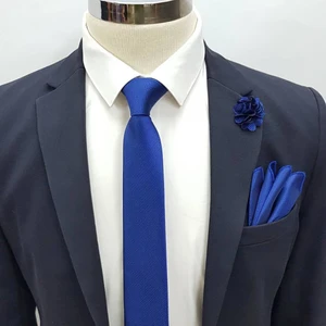 Saks Mavi Kravat Mendil Yaka Çiçeği Set Kmd-3