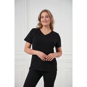 V Yaka Büyük Beden Siyah T-Shirt