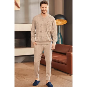 Pijama 2757 Büyük Beden V Yaka Erkek Pijama Takımı - Kahverengi