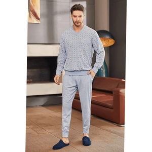 Pijama 2757 Büyük Beden V Yaka Erkek Pijama Takımı - Mavi