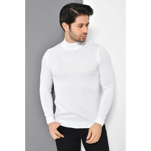 Tena Moda Erkek Beyaz Yarım Balıkçı Yaka Basic Triko Kazak