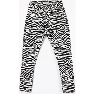 Cep Detaylı Zebra Desen Kız Çocuk Keten Pantolon Siyah Beyaz 001-0001515