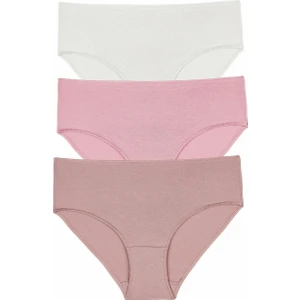 3'lü Paket Yüksek Bel Slip Külot  - Ekru - Vizon - Pembe S
