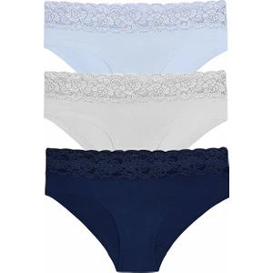 3'lü Pamuklu Brazilian Hipster Şort Külot - Lila - İndigo - Taş S
