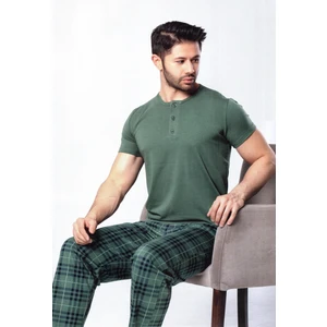 Erkek Pijama Takımı Modal Kumaş Kısa Kol Üç Düğmeli