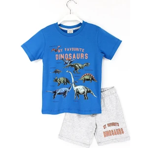 Dinazor Baskılı Erkek Çocuk Şort T-shirt Takım Mavi 001-0001532