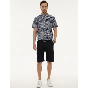 Pierre Cardin Erkek Lacivert Standart Fit Keten Karışımlı Kargo Cepli Bermuda Şort 50220785-VR033