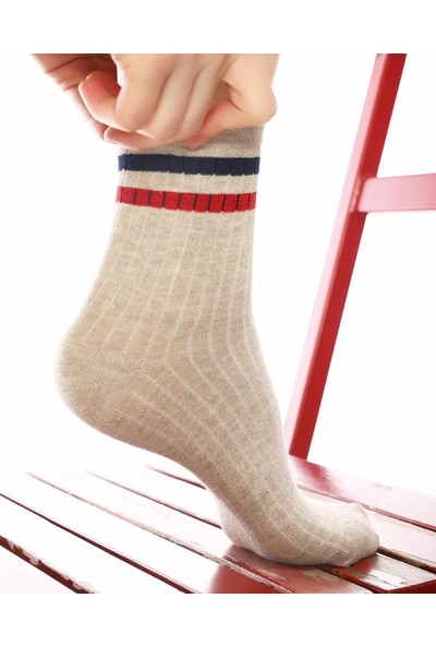 Brogetti Serena Kırmızı-Lacivert Çizgili Çorap