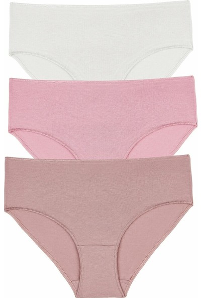 Suwen 3'lü Paket Yüksek Bel Slip Külot - Ekru - Vizon - Pembe XL