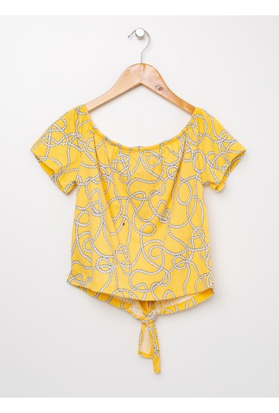 Limon Pamuklu Kısa Desenli Kız Çoçuk Bluz
