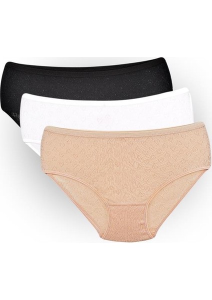 3 adet Jakarlı Kalp Desenli Kadın Bato Külot 100