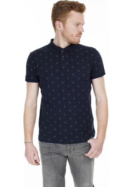 242049 Pool Lacivert Lacivert Desenli Erkek Polo T-Shirt