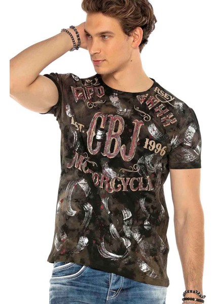 Cipo&Baxx CT560 El Boyama Simli Karanlık Kirli Renk T-Shirt