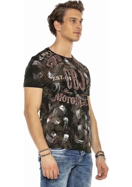 Cipo&Baxx CT560 El Boyama Simli Karanlık Kirli Renk T-Shirt modelleri