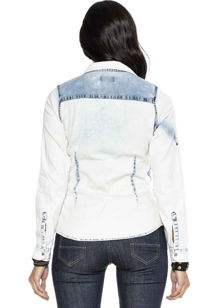 Cipo&Baxx WH116 Parlak Taşlı Vintage Mavi Yazlık Jeans Gömlek
