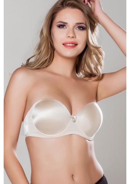 Desensiz Desteksiz Balenli Kaplı Straplez Sütyen 2134