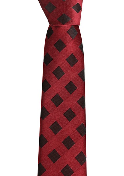 Siyah Kareli Bordo Slim Kravat Sks-3