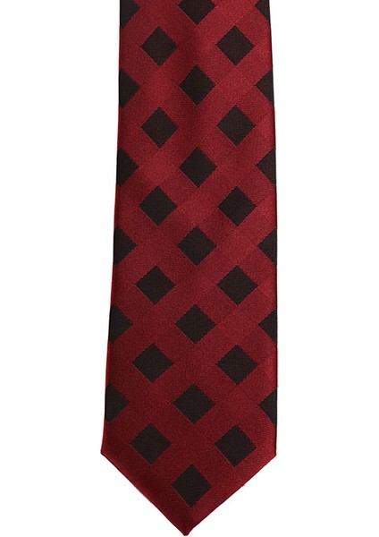 Siyah Kareli Bordo Slim Kravat Sks-3