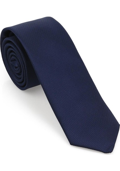Lacivert Oxford Model Mendilli Slim Kravat-Brianze