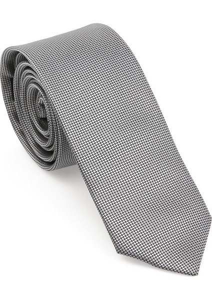 Gri Oxford Model Mendilli Slim Kravat-Brianze