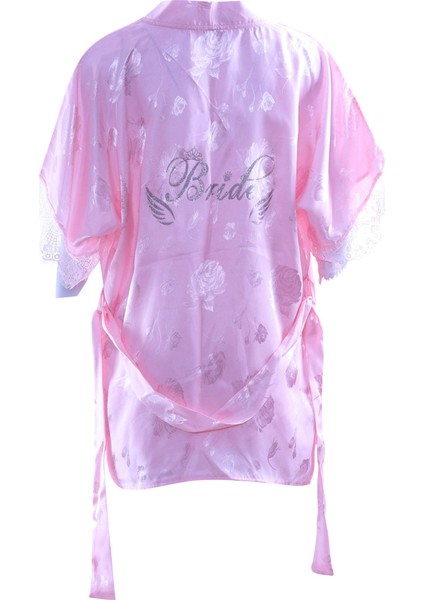 Saten Bride Baskılı Dantelli Sabahlık Balensiz Desteksiz Dolgusuz Bralet Sütyen ve Şort 3'lü Takım (4777)
