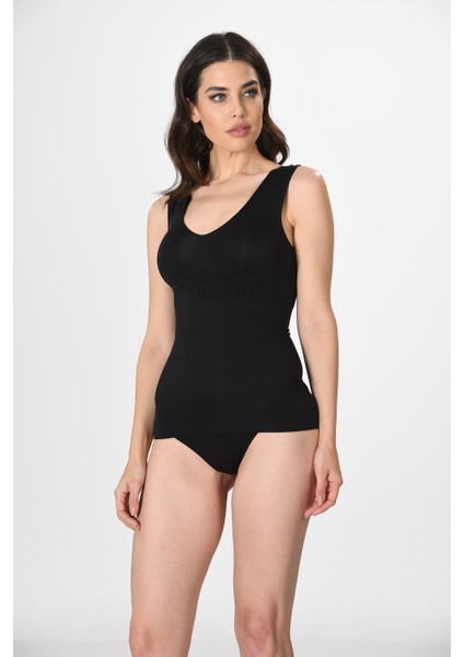 Kalın Askılı 1644 V Yaka Örme Seamless Dikişsiz Soft Basic Kadın Korsajlı Atlet