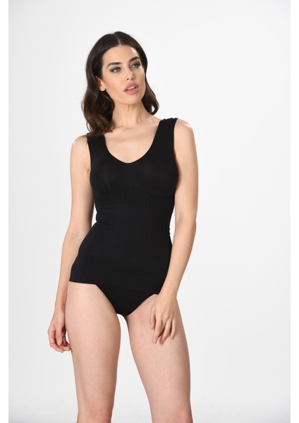 Kalın Askılı 1644 V Yaka Örme Seamless Dikişsiz Soft Basic Kadın Korsajlı Atlet