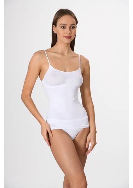 Ince Ip Askılı 16888 Örme Seamless Dikişsiz Soft Basic Kadın Parlak Korsajlı Korse Atlet