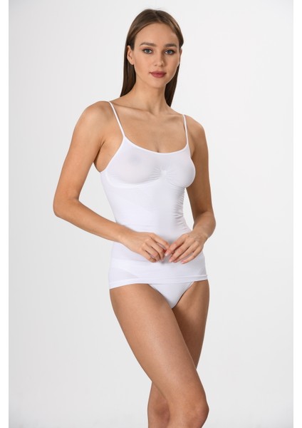 Ince Ip Askılı 16888 Örme Seamless Dikişsiz Soft Basic Kadın Parlak Korsajlı Korse Atlet