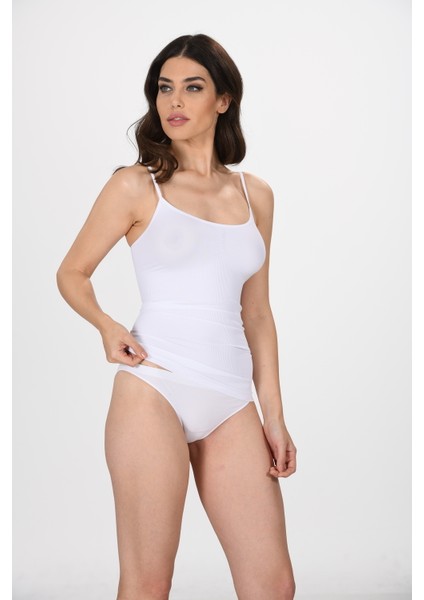 Ince Ip Askılı 1602 Örme Seamless Dikişsiz Soft Basic Kadın Korsajlı Atlet