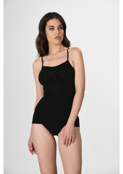 Ince Ip Askılı 16888 Örme Seamless Dikişsiz Soft Basic Kadın Parlak Korsajlı Korse Atlet