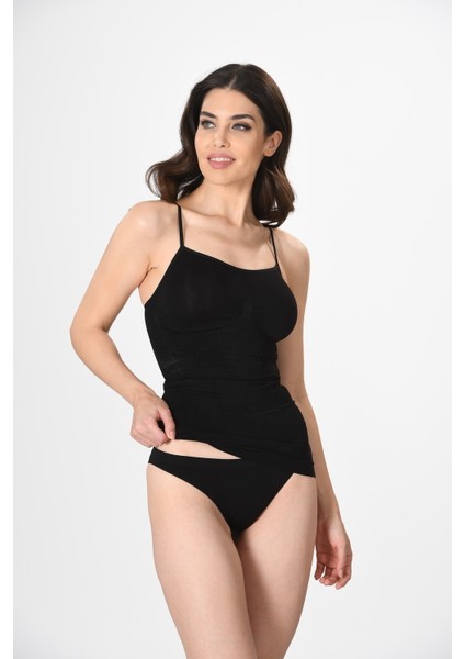 Ince Ip Askılı 16888 Örme Seamless Dikişsiz Soft Basic Kadın Parlak Korsajlı Korse Atlet