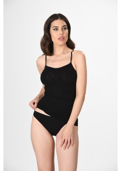 Ince Ip Askılı 16888 Örme Seamless Dikişsiz Soft Basic Kadın Parlak Korsajlı Korse Atlet