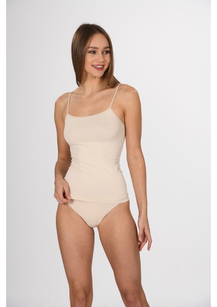 Ince Ip Askılı 1607 Örme Seamless Dikişsiz Soft Basic Kadın Atlet