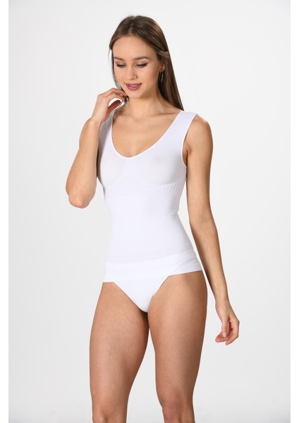 Kalın Askılı 1644 V Yaka Örme Seamless Dikişsiz Soft Basic Kadın Korsajlı Atlet