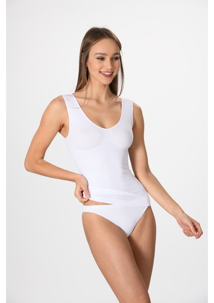 Kalın Askılı 1644 V Yaka Örme Seamless Dikişsiz Soft Basic Kadın Korsajlı Atlet